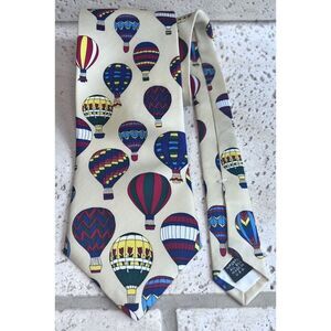 Cherry Blossom Festival Hot Air Balloon Silk Neck Tie Yellow Blue Red
